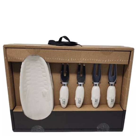 NEW Rae Dunn  2 Corn On The Cob Dish  White Ceramic w/4 Corn Holders - Picture 2 of 6